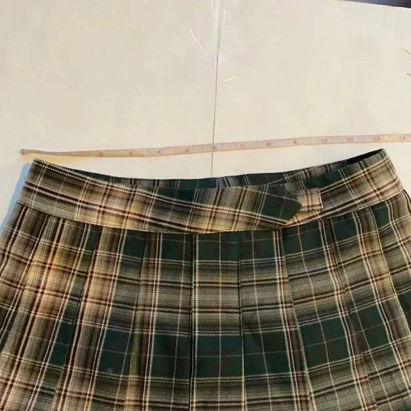 Ledin plaid pleated mini skirt  Lined Women’s  M School girl Preppy Earth tones - Picture 4 of 10